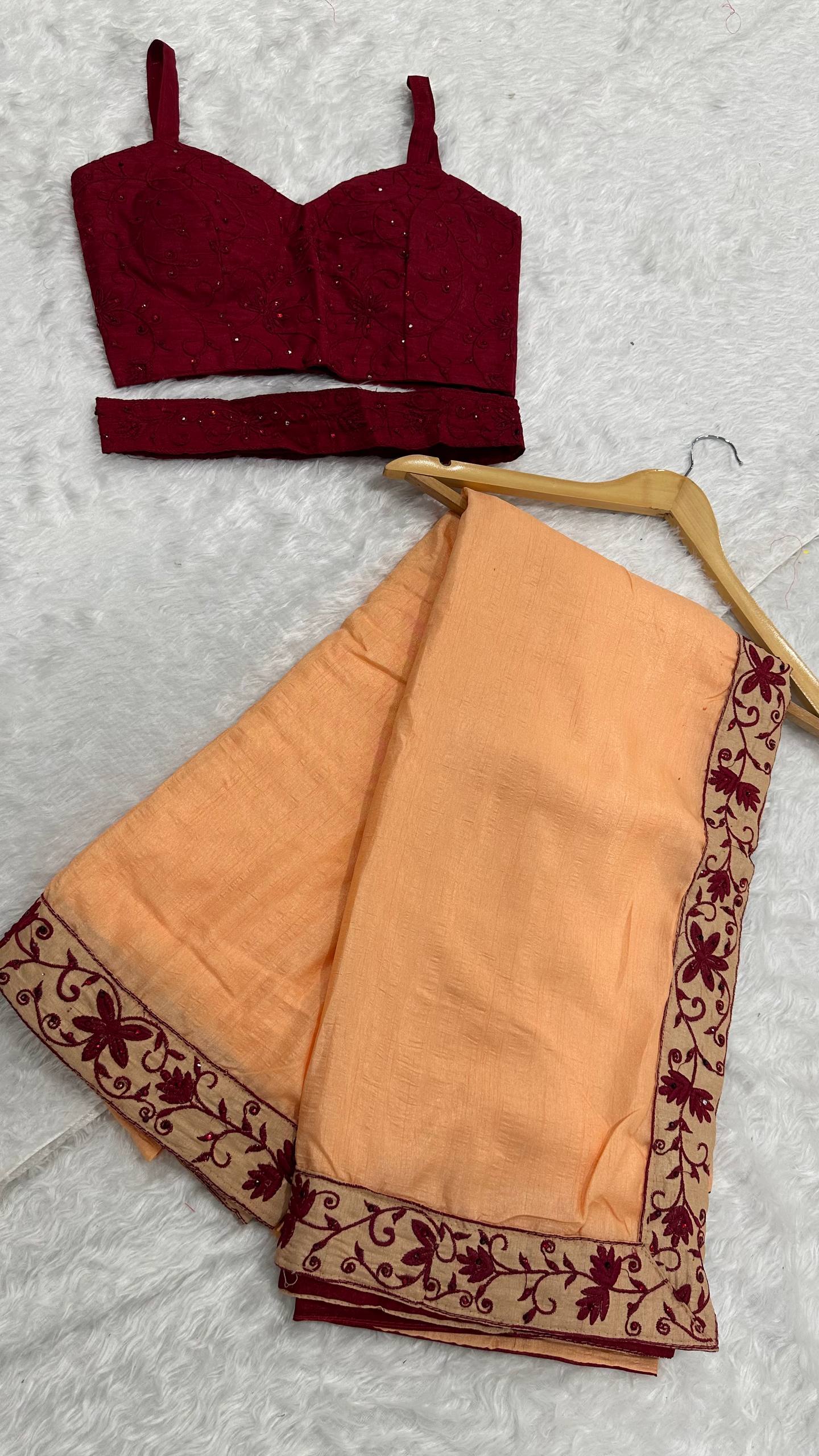 Peach Dolla Silk Saree with Thread & Stone Border and Banglori Satin Blouse
