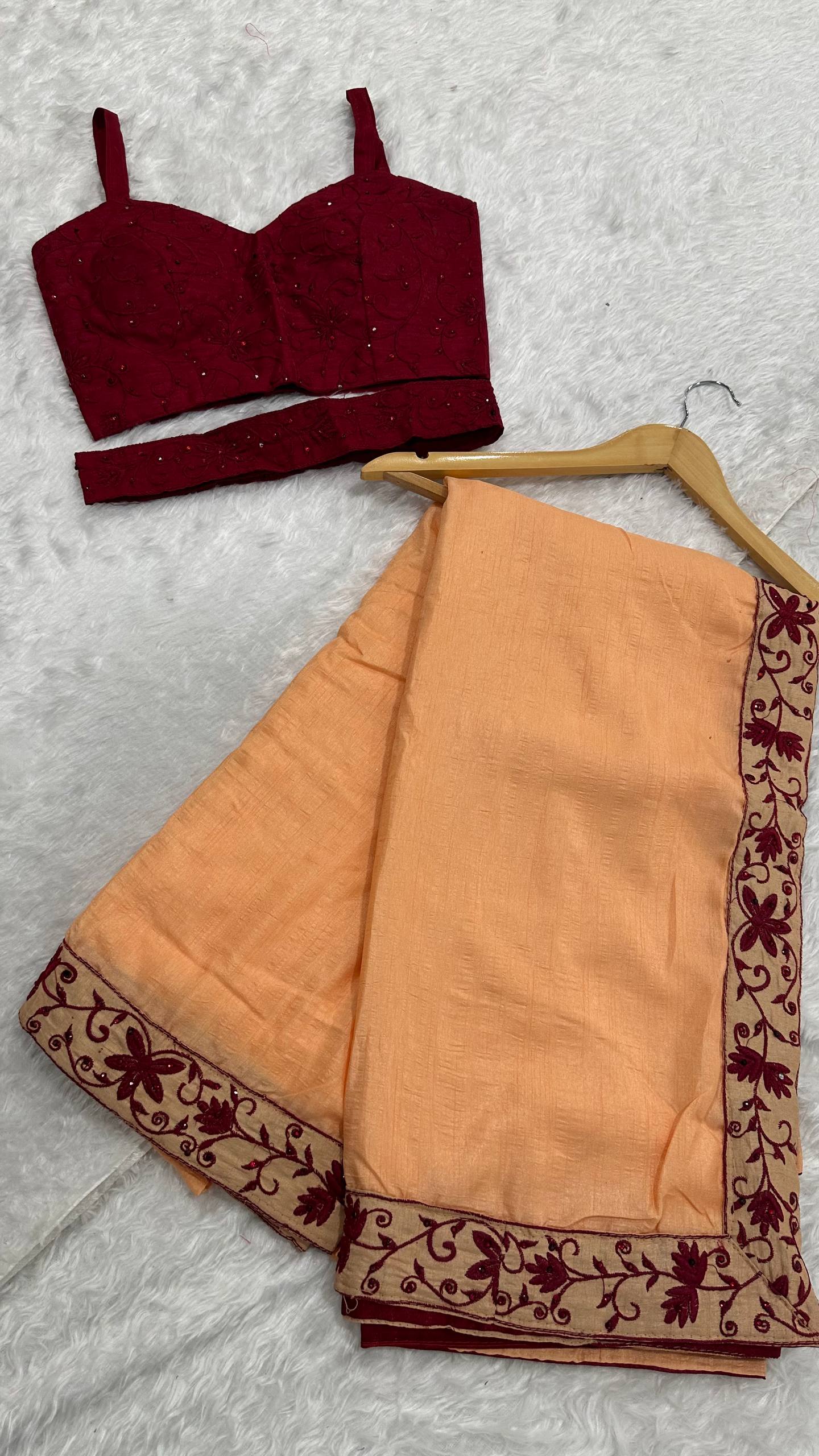 Peach Dolla Silk Saree with Thread & Stone Border and Banglori Satin Blouse