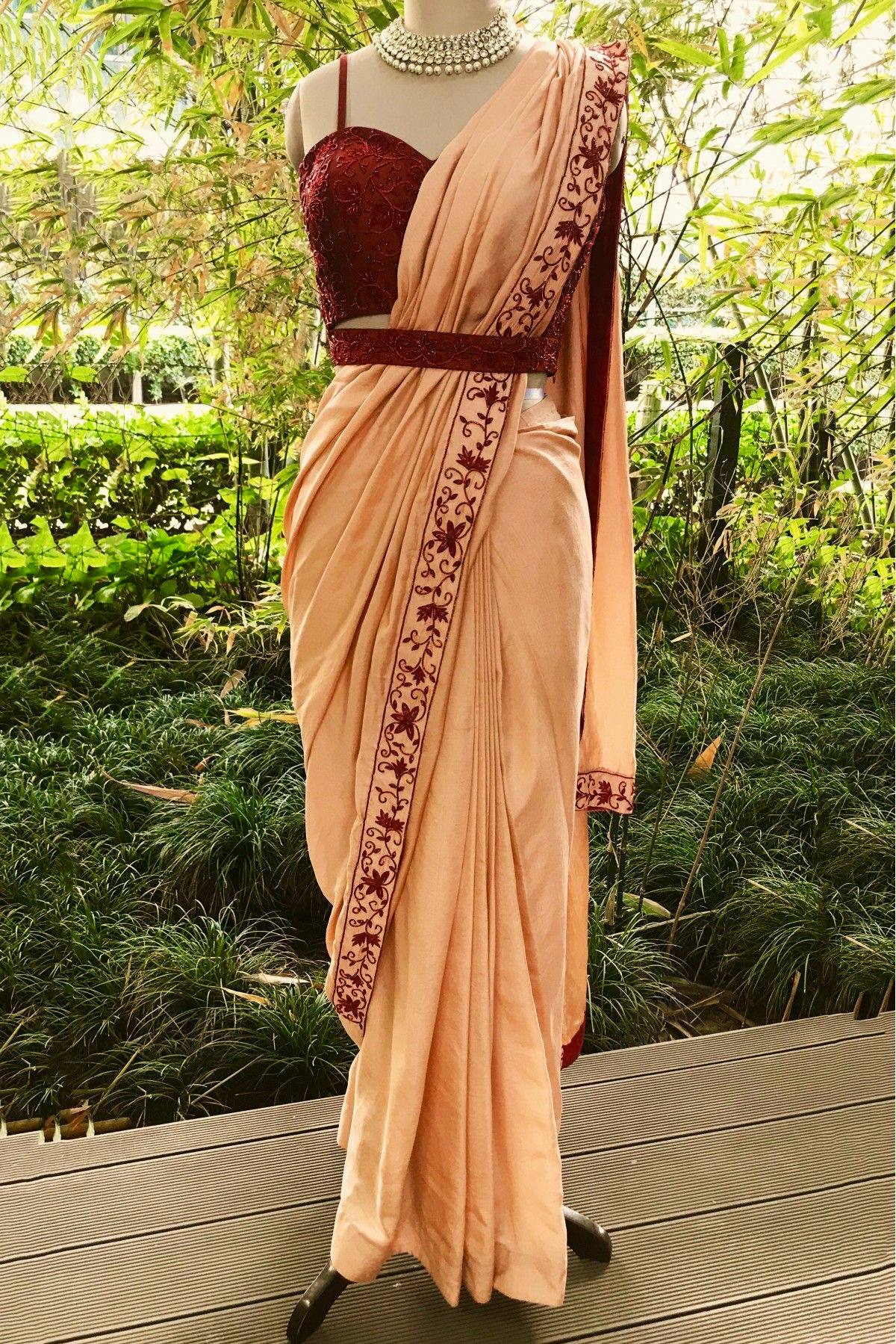 Peach Dolla Silk Saree with Thread & Stone Border and Banglori Satin Blouse