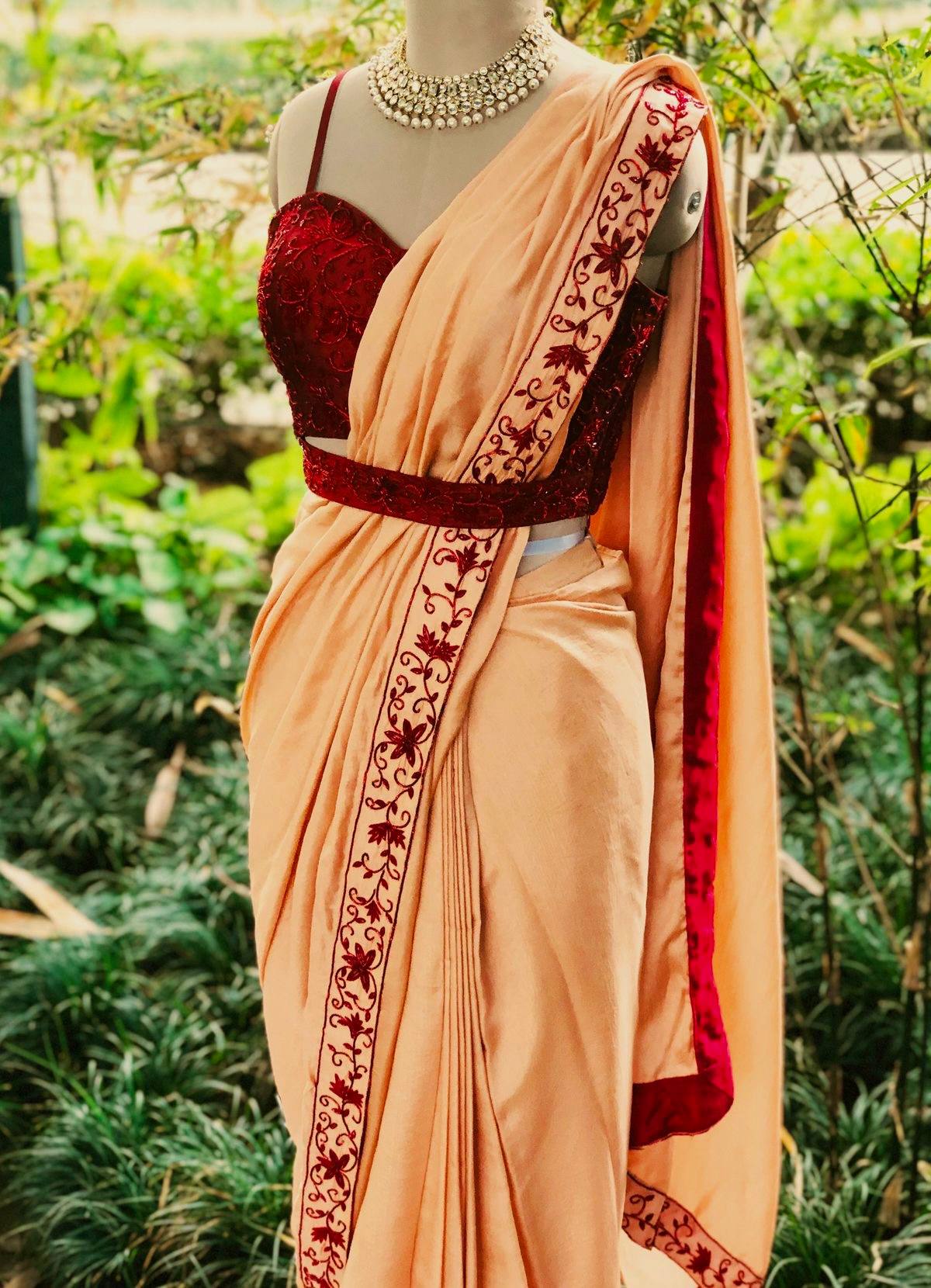 Peach Dolla Silk Saree with Thread & Stone Border and Banglori Satin Blouse