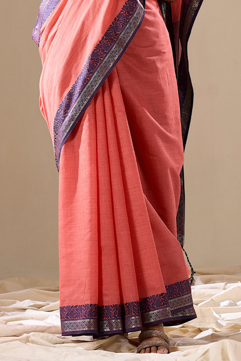 Peach Elegant Banarasi Silk Blend Saree with Zari Woven Border