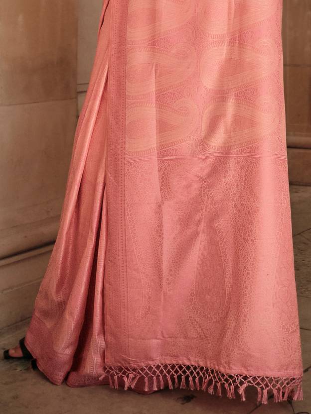 Peach Elegant Banarasi Silk Blend Woven Saree with Tassel Detailing