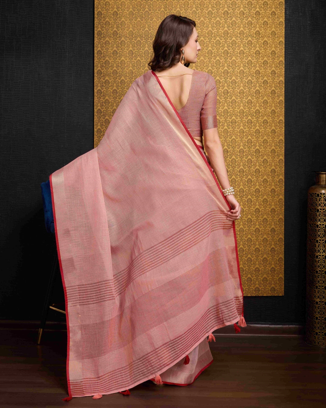 Peach Elegant Solid Saree with Zari Border – Timeless Grace