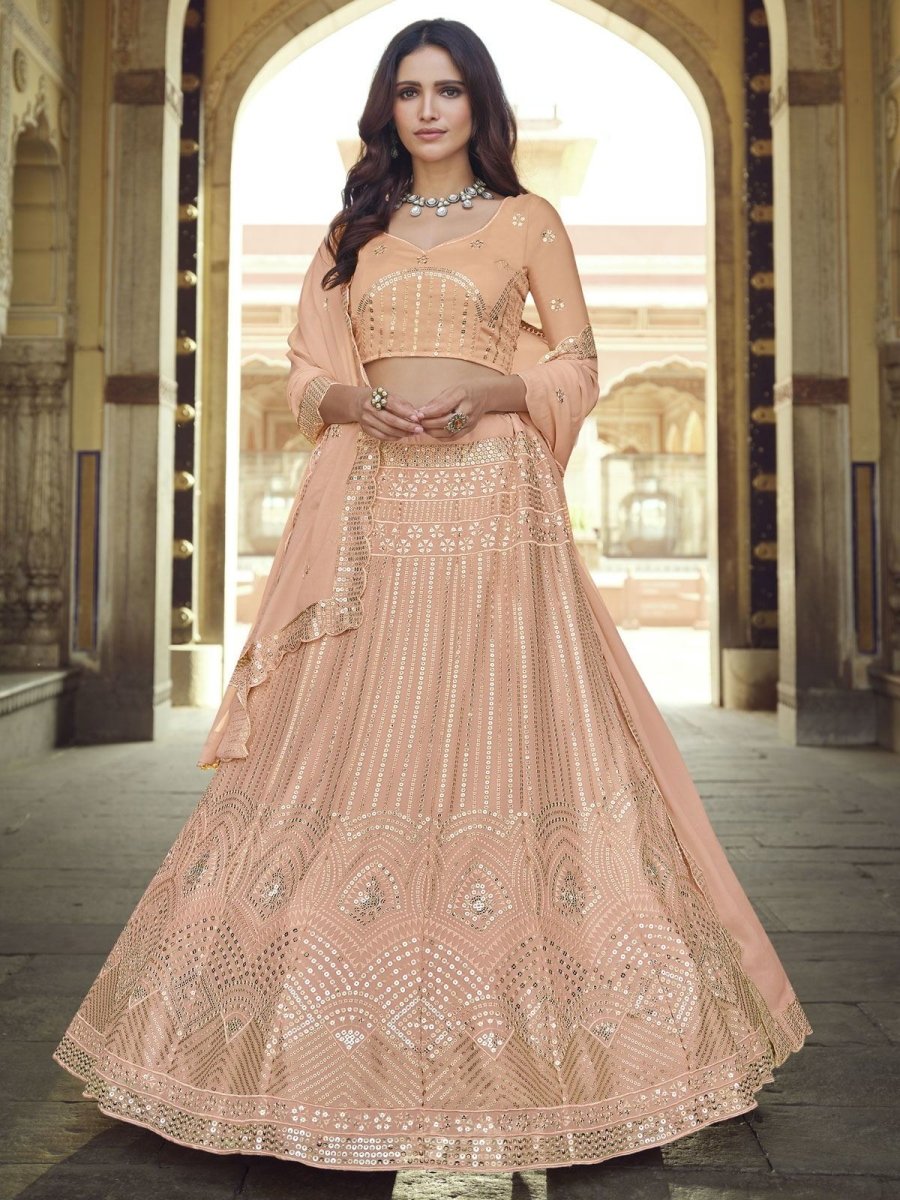 Peach Georgette Festive Lehenga Choli