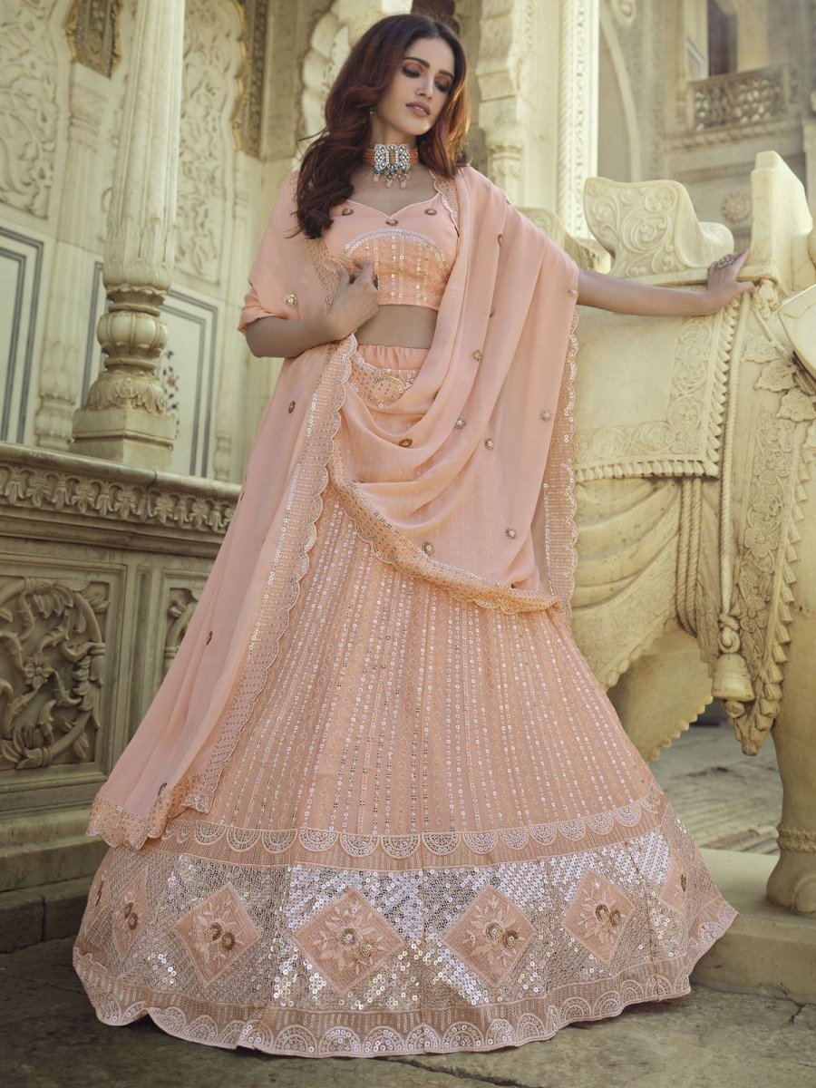 Peach Georgette Partywear Lehenga Choli