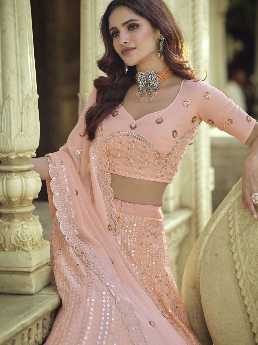 Peach Georgette Partywear Lehenga Choli