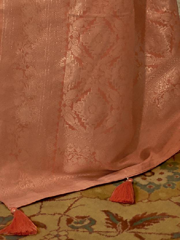 Peach Graceful Banarasi Silk Blend Saree with Unstitched Blouse Piece