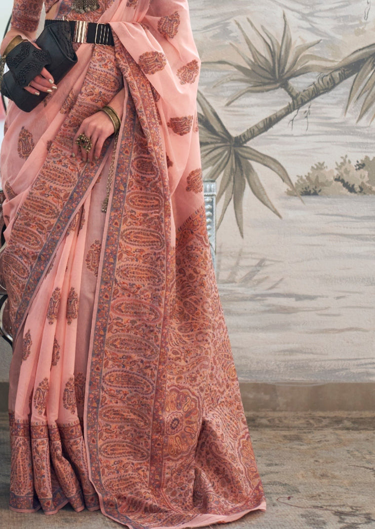 Peach Graceful Silk Saree with Unstitched Blouse Piece Elegant Ethnic Wear