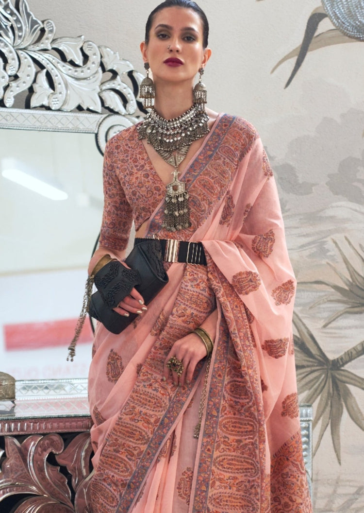 Peach Graceful Silk Saree with Unstitched Blouse Piece Elegant Ethnic Wear