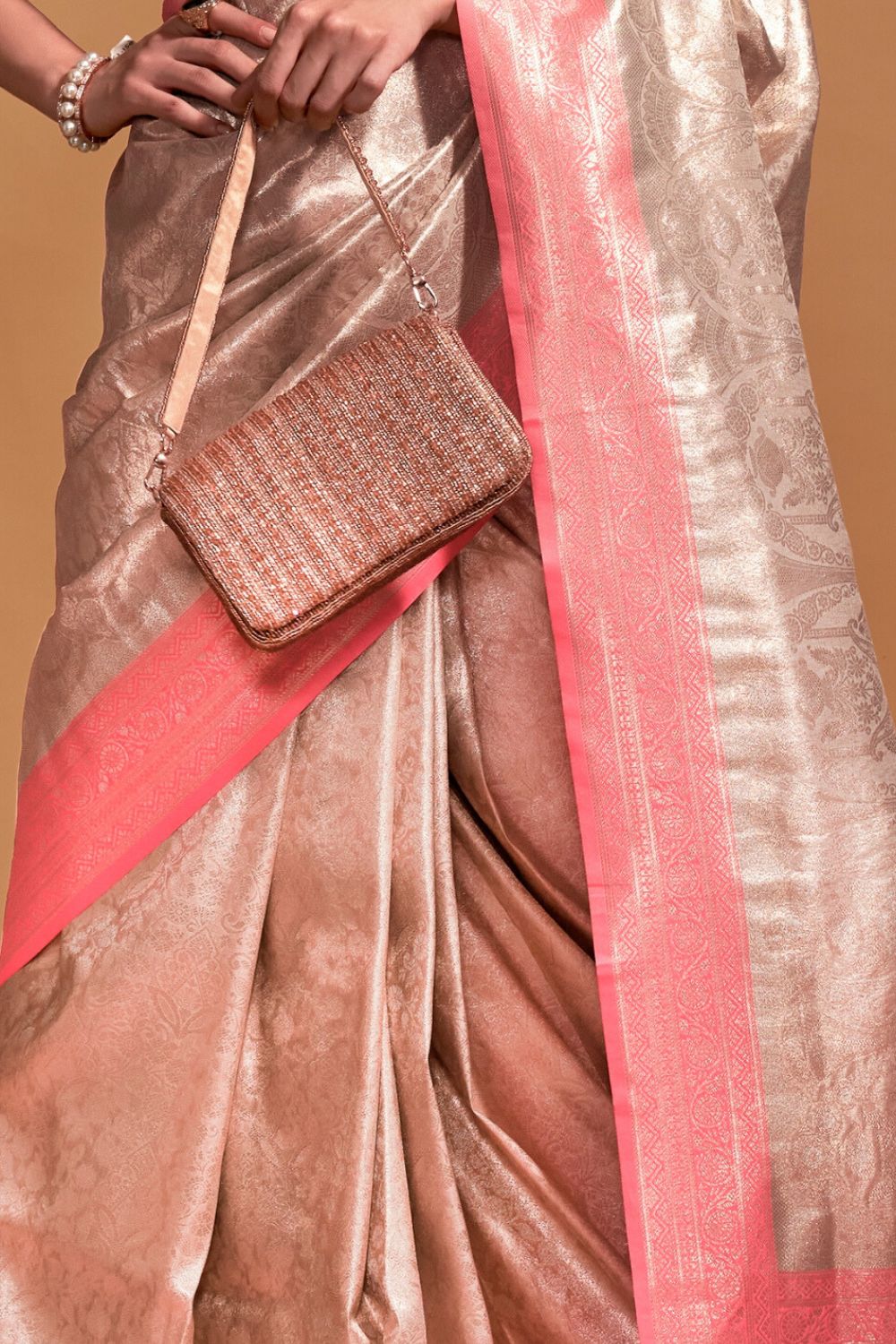 Peach Handwoven Kanjivaram Silk Saree with Blouse Piece