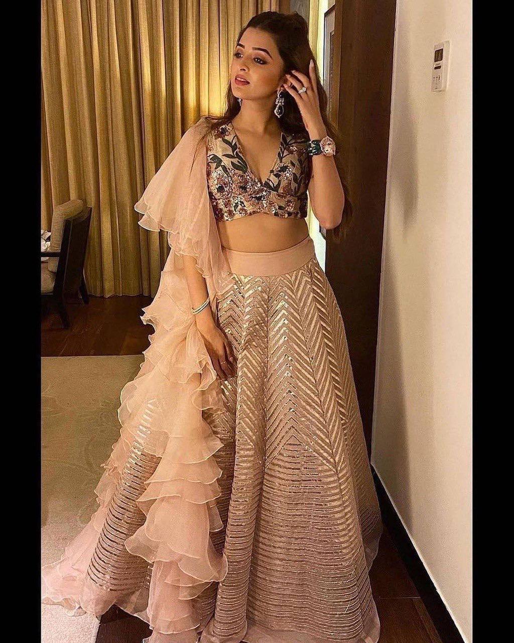 Light Pink Kasturi Silk Lehenga Set with Sequins & Zari Work