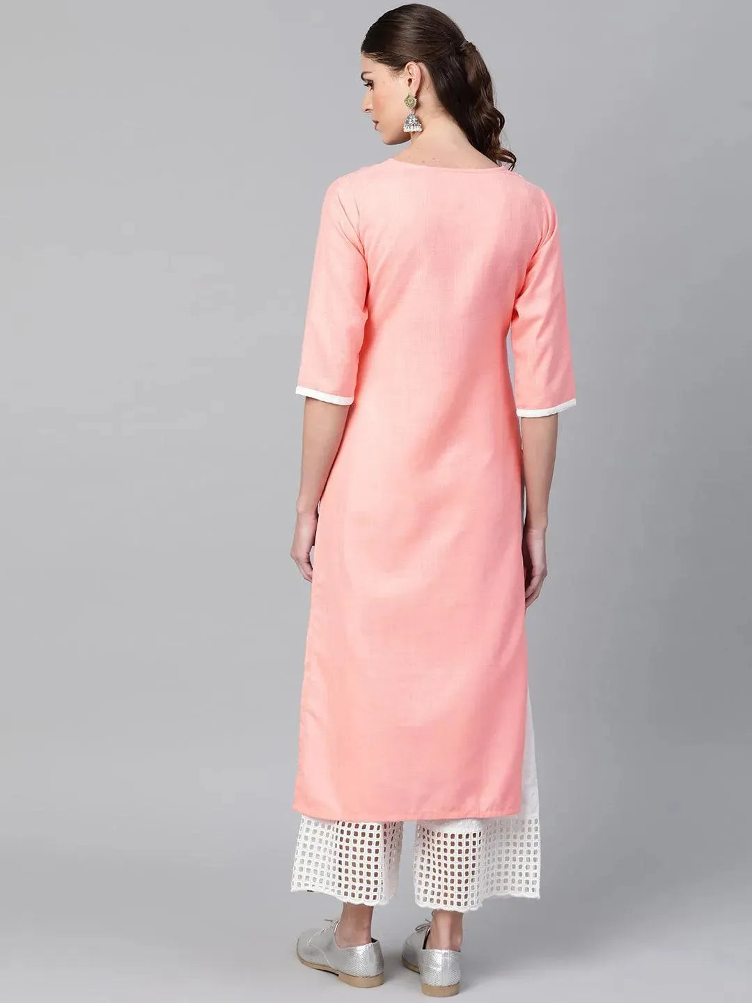 Anouk Peach Mirror Work Cotton Kurta