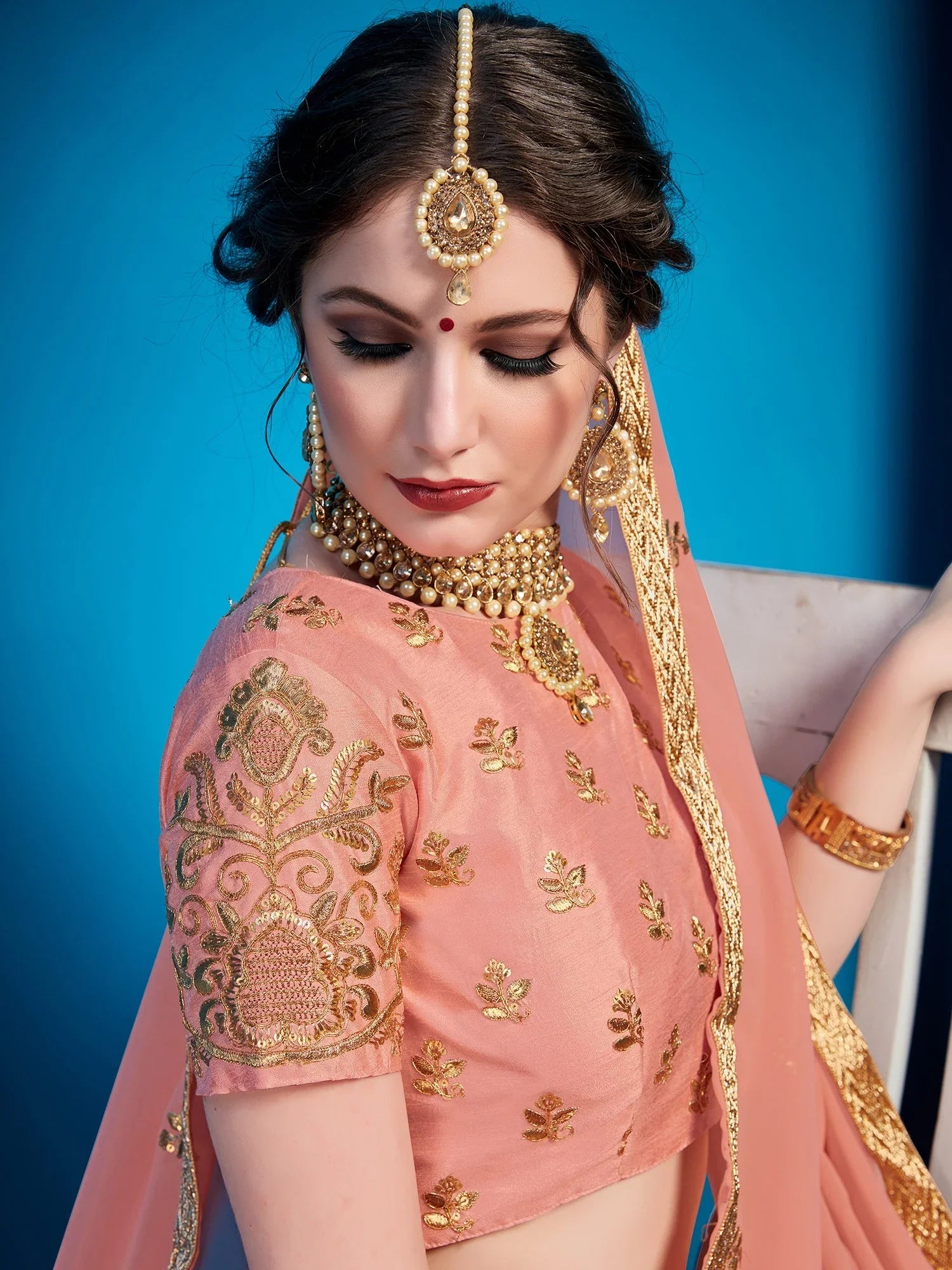 Peach Pakistani Art Silk Lehenga Choli For Indian Festival & Weddings - Sequence Embroidery Work, Zari Work