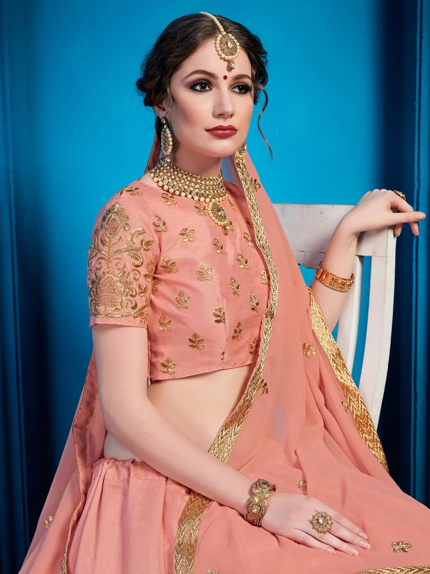 Peach Pakistani Art Silk Lehenga Choli For Indian Festival & Weddings - Sequence Embroidery Work, Zari Work