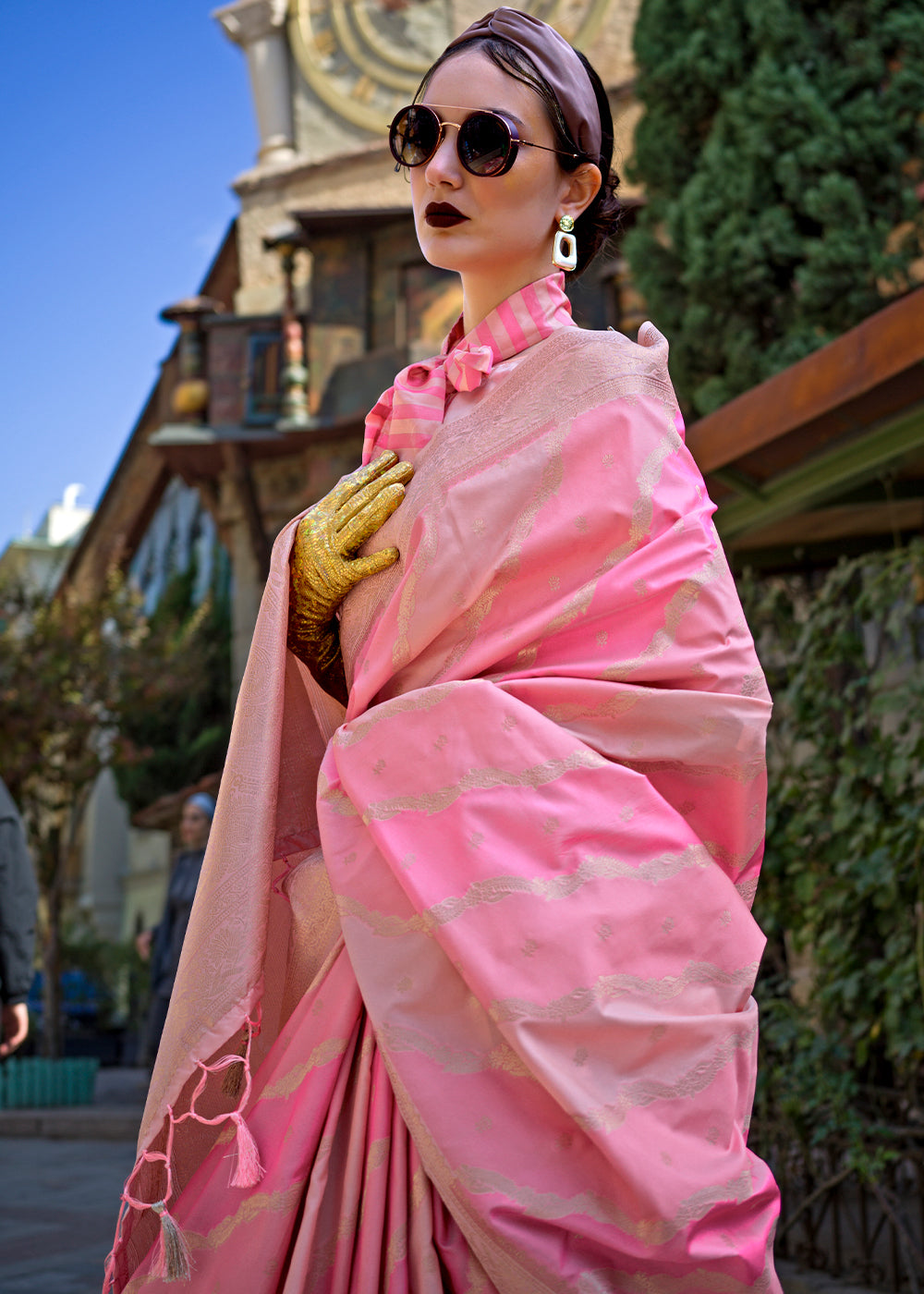 Peach Radiant Elegance Blended Silk Designer Saree