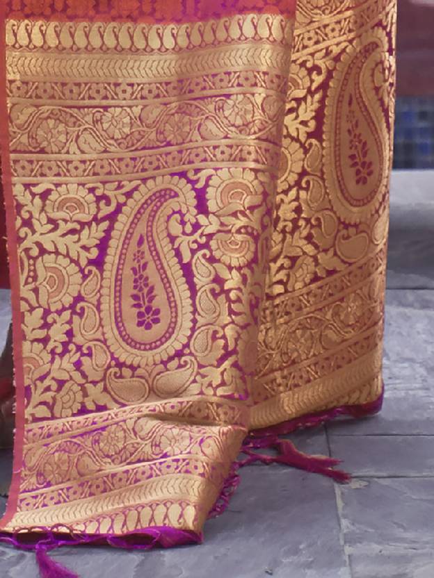 Peach Regal Woven Pure Silk Banarasi Saree