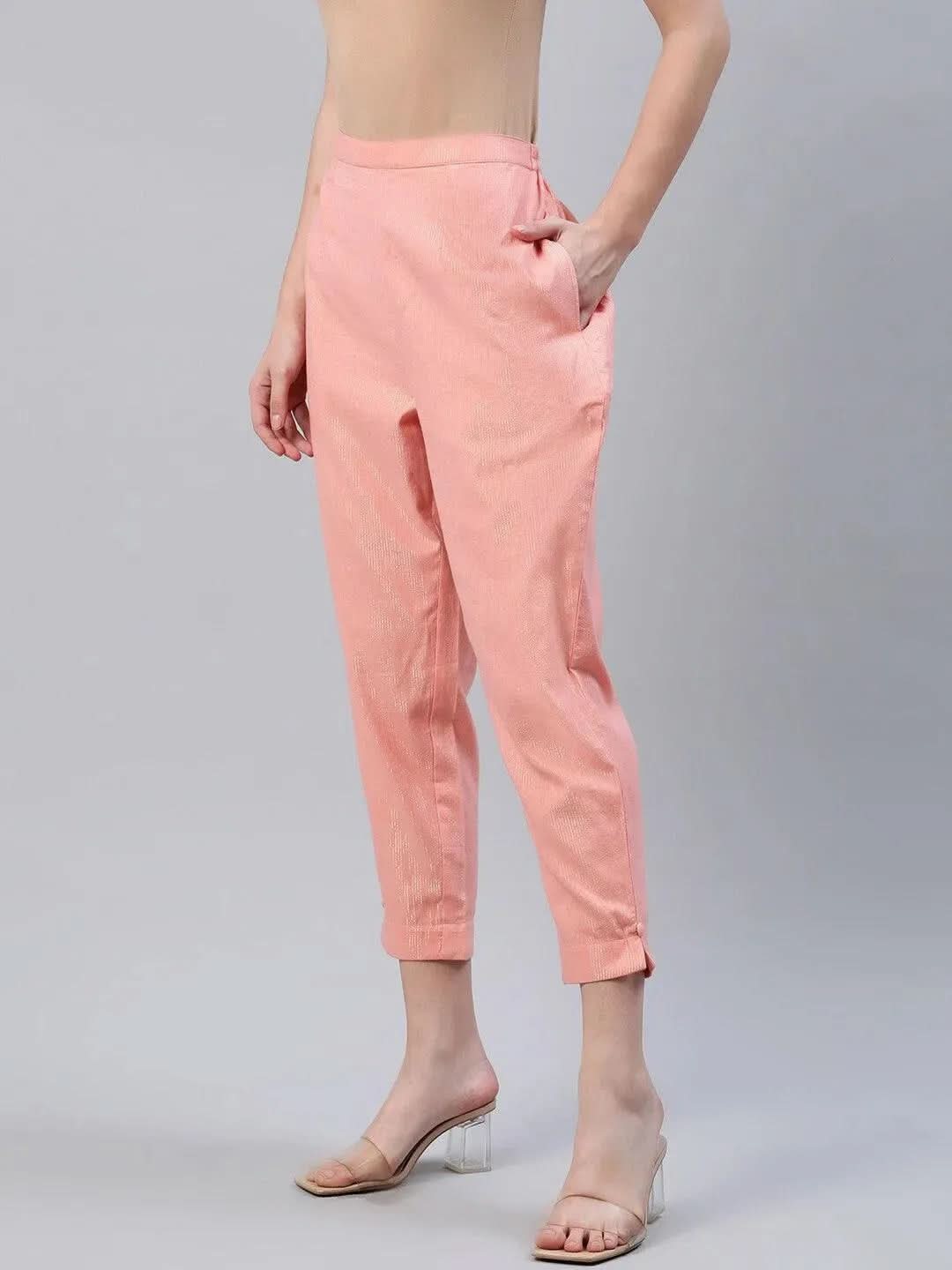 Anouk Peach Self Design Cotton Trousers