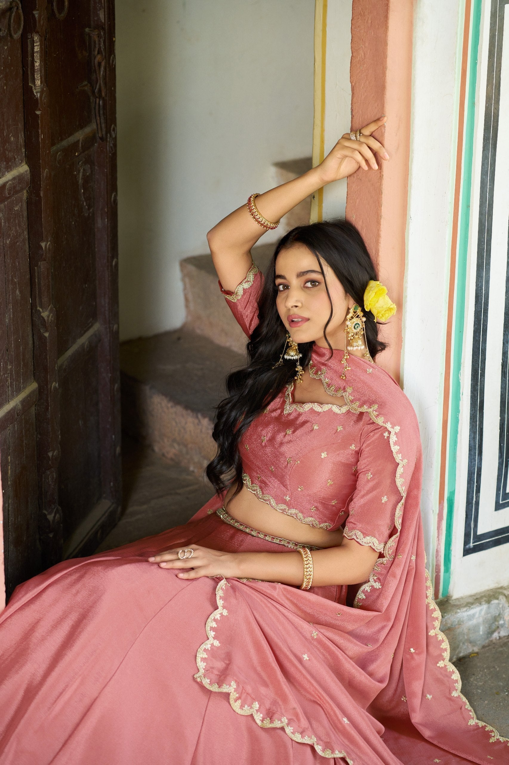 Peach Silk Embroidered Lehenga