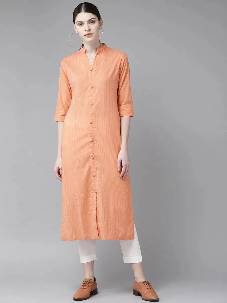 Anouk Peach Striped Cotton Kurta