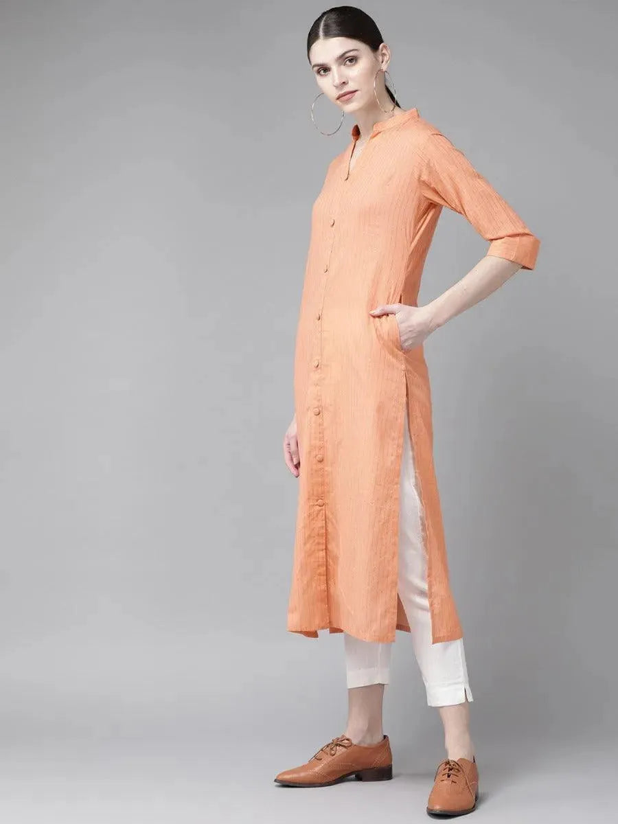 Anouk Peach Striped Cotton Kurta