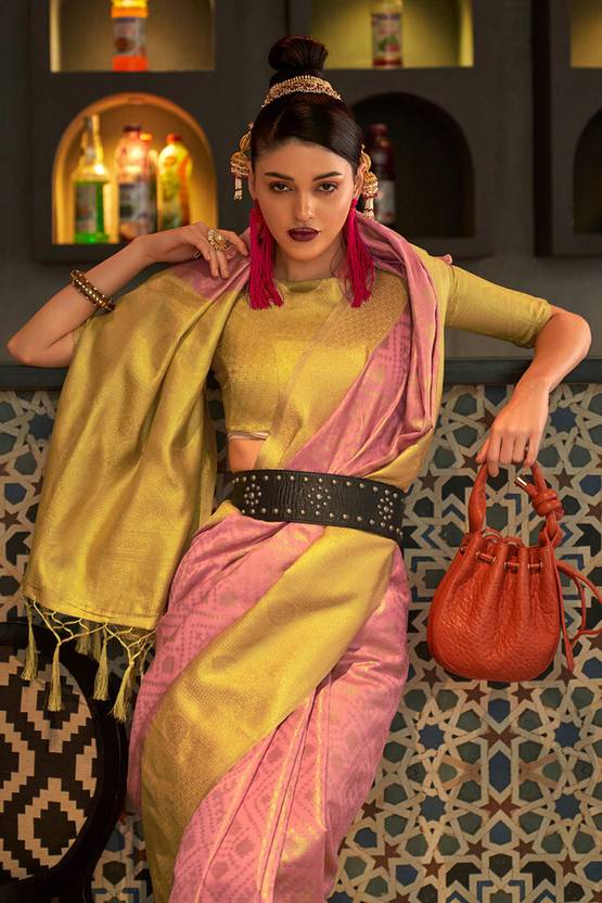 Peach Traditional Woven Kanjivaram Silk Blend Saree – Elegant & Versatile for All Occasions