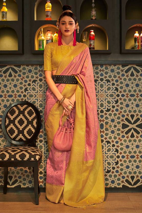 Peach Traditional Woven Kanjivaram Silk Blend Saree – Elegant & Versatile for All Occasions