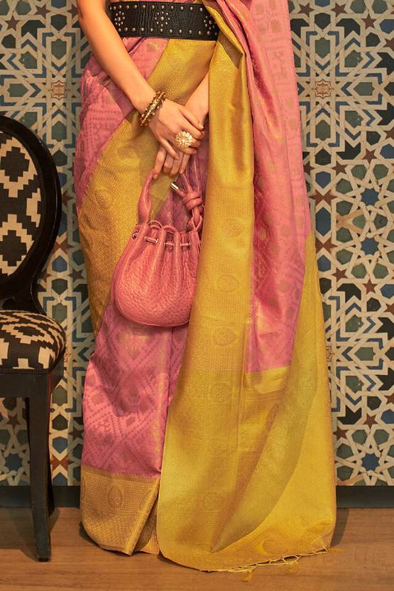 Peach Traditional Woven Kanjivaram Silk Blend Saree – Elegant & Versatile for All Occasions