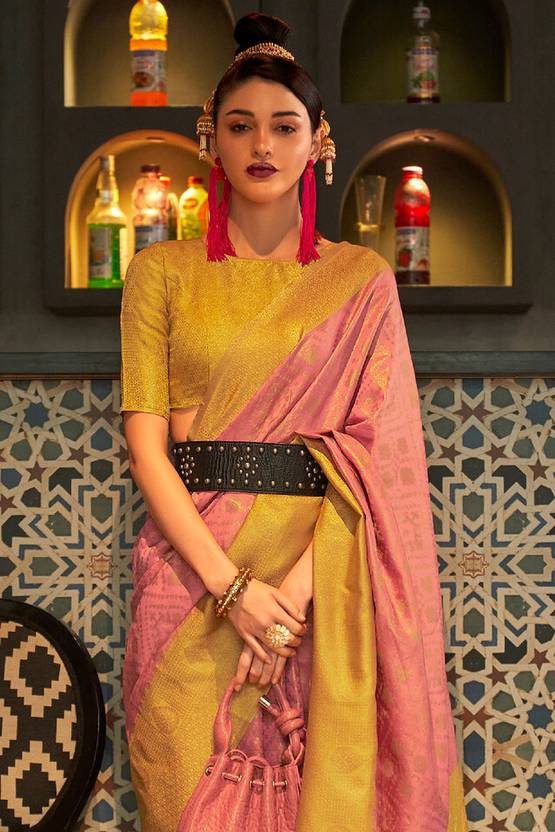 Peach Traditional Woven Kanjivaram Silk Blend Saree – Elegant & Versatile for All Occasions