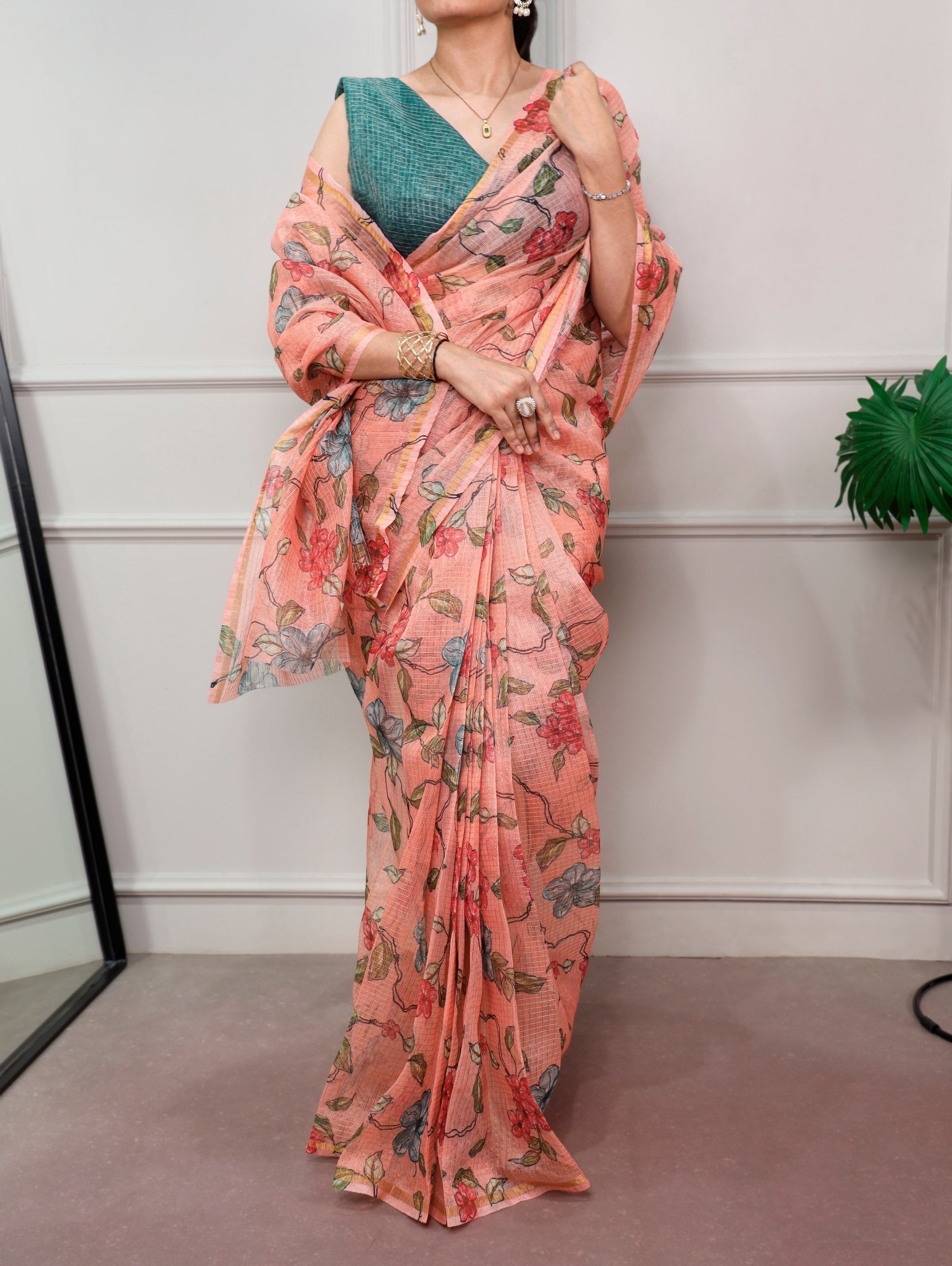 Peach Trendy Floral Ethnic Saree