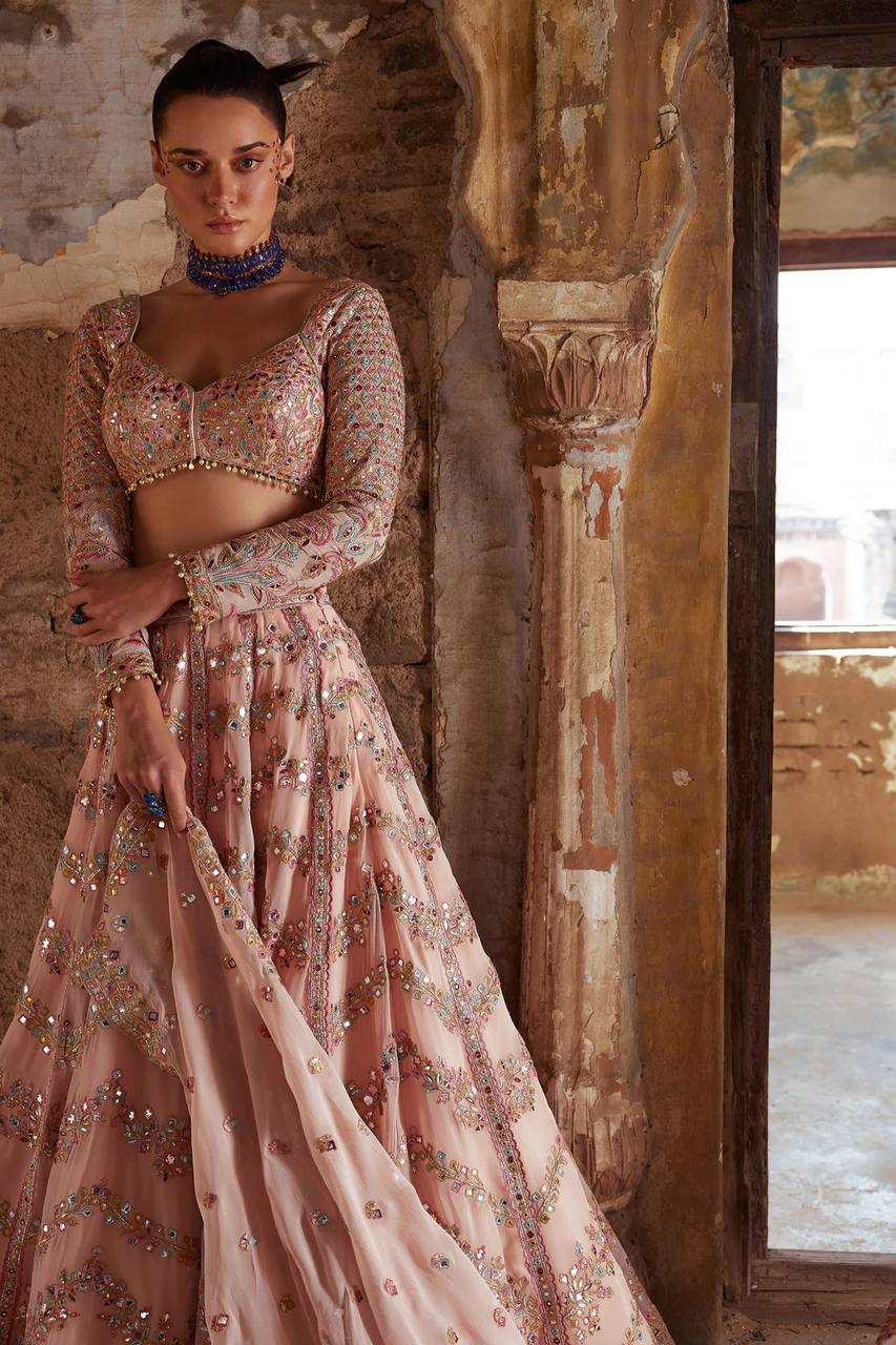 Peach Wedding & Festive Glam – Stunning Faux Georgette Lehenga Set