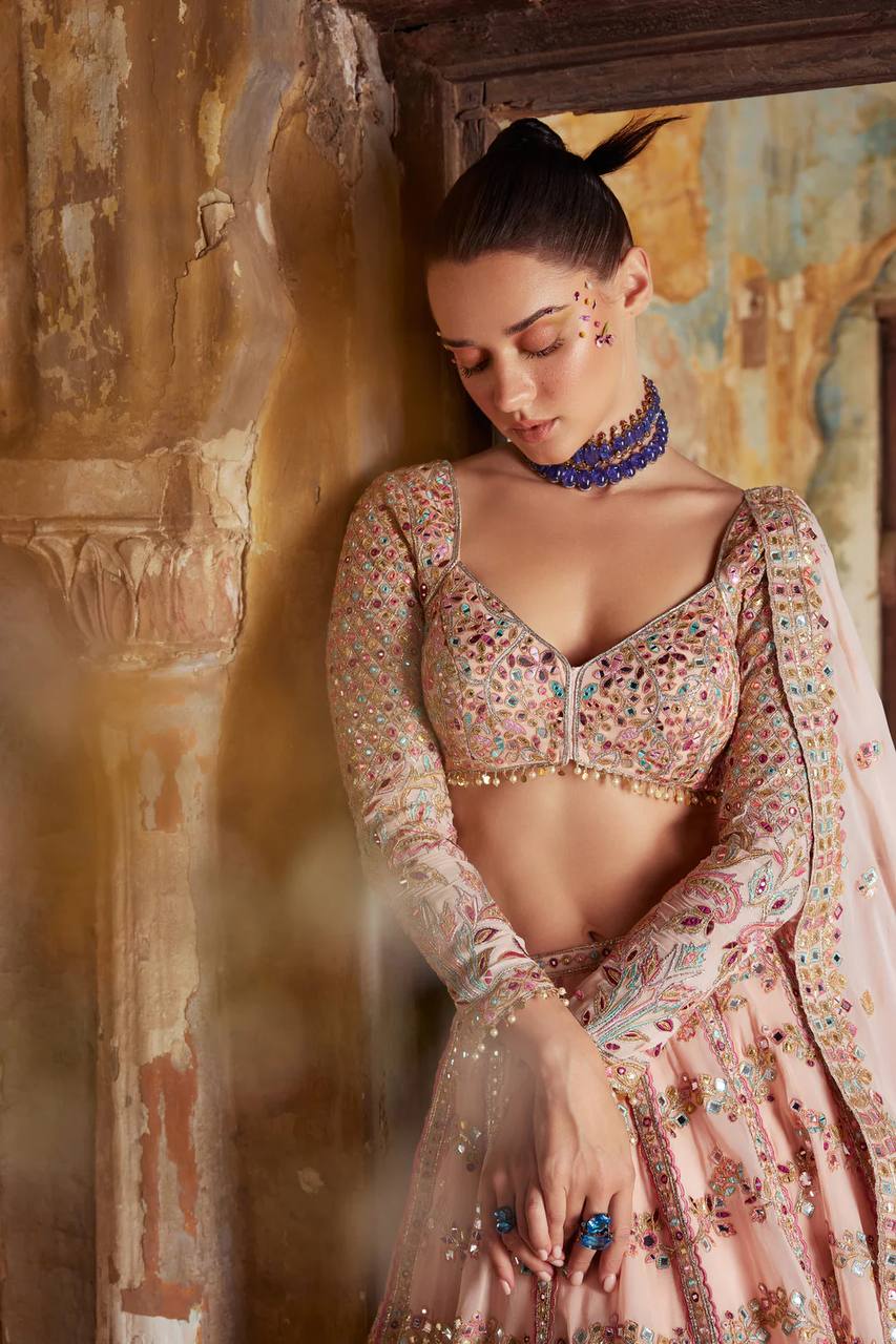 Peach Wedding & Festive Glam – Stunning Faux Georgette Lehenga Set