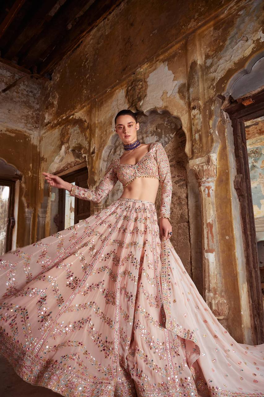 Peach Wedding & Festive Glam – Stunning Faux Georgette Lehenga Set