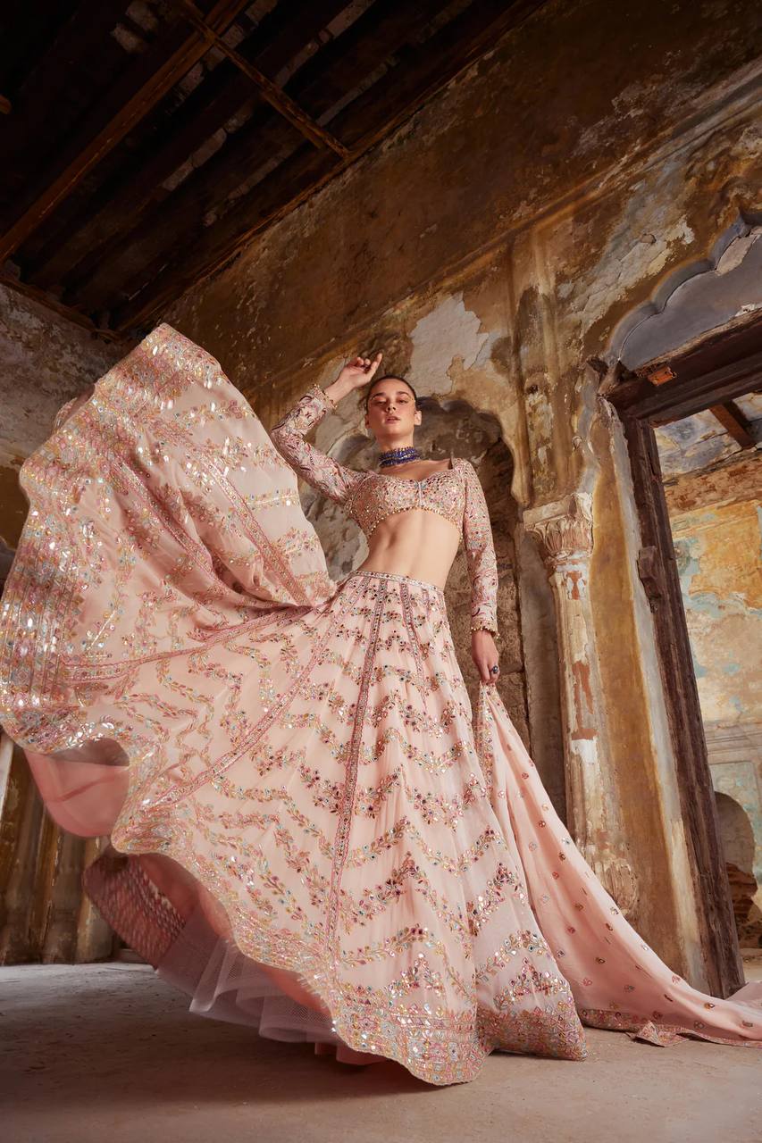 Peach Wedding & Festive Glam – Stunning Faux Georgette Lehenga Set
