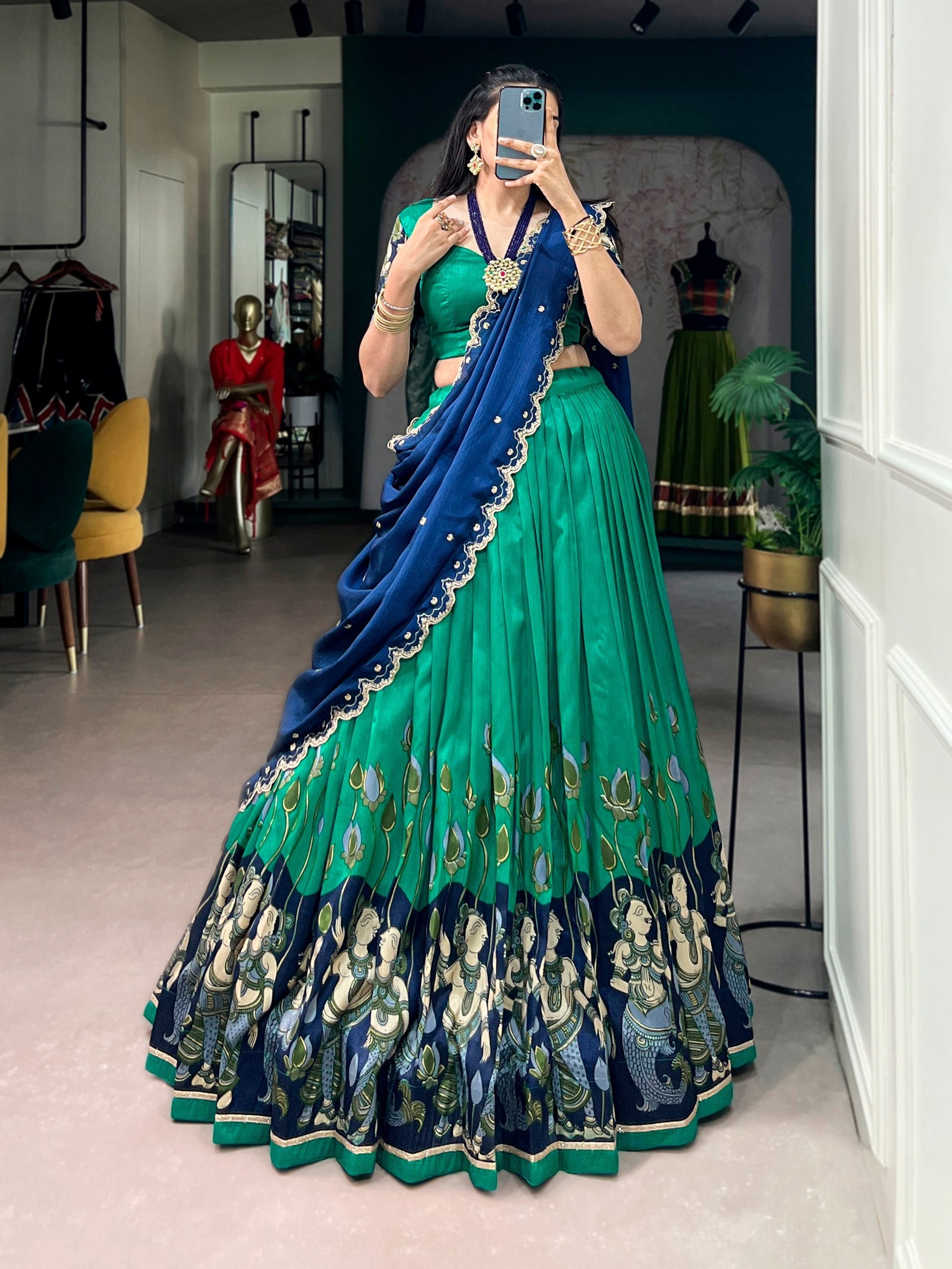 Peacock Kalamkari Print Lehenga Set