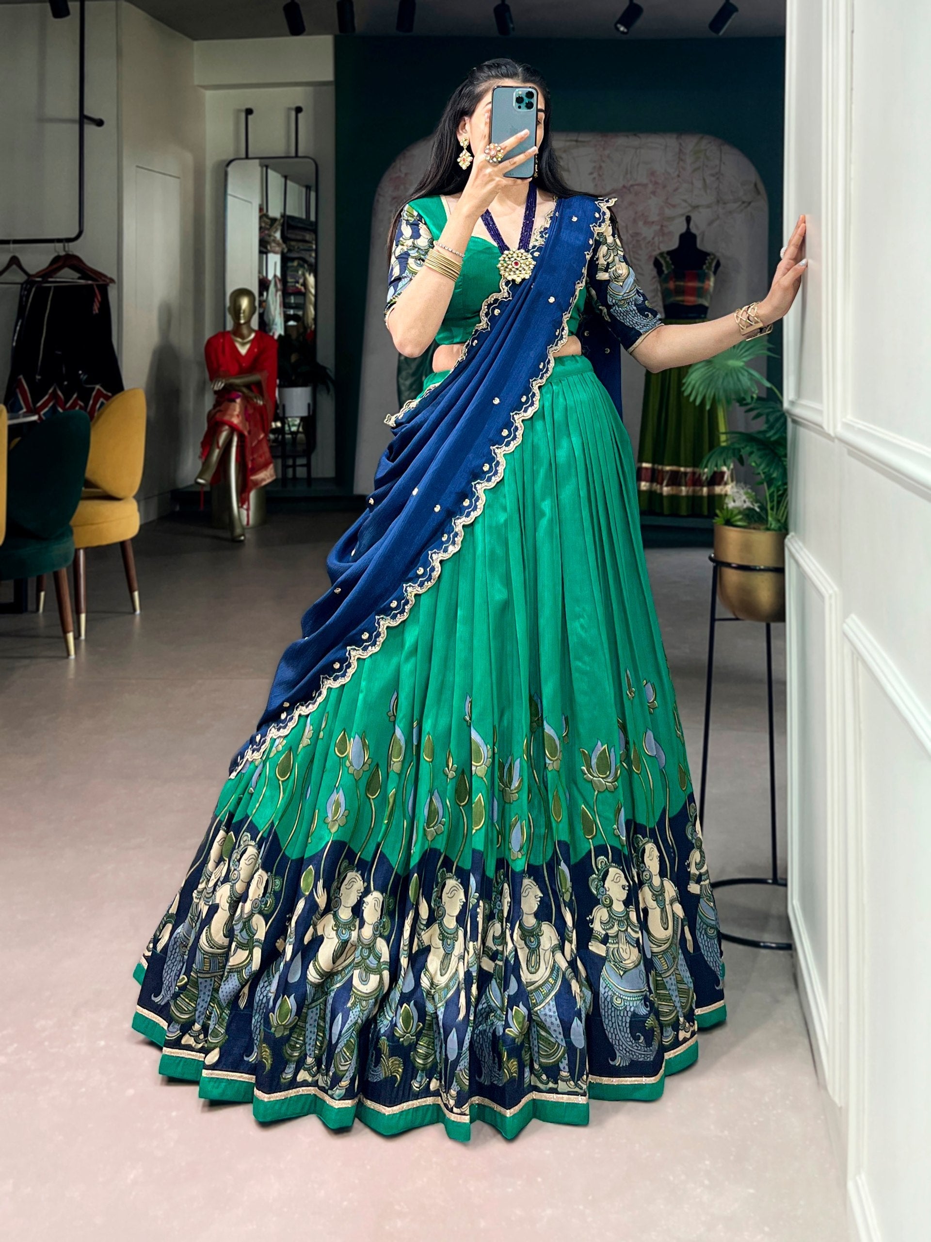 Peacock Kalamkari Print Lehenga Set