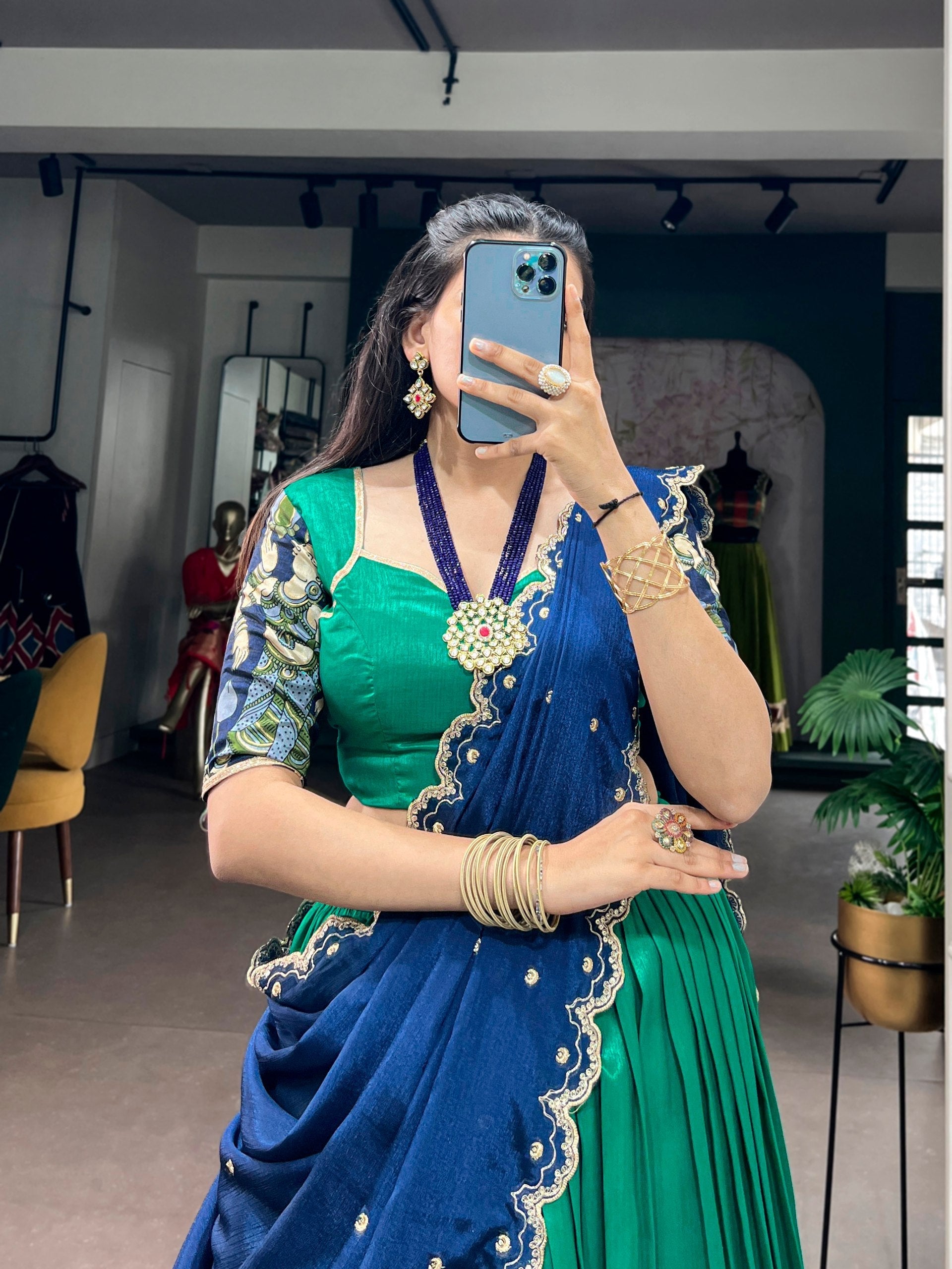 Peacock Kalamkari Print Lehenga Set