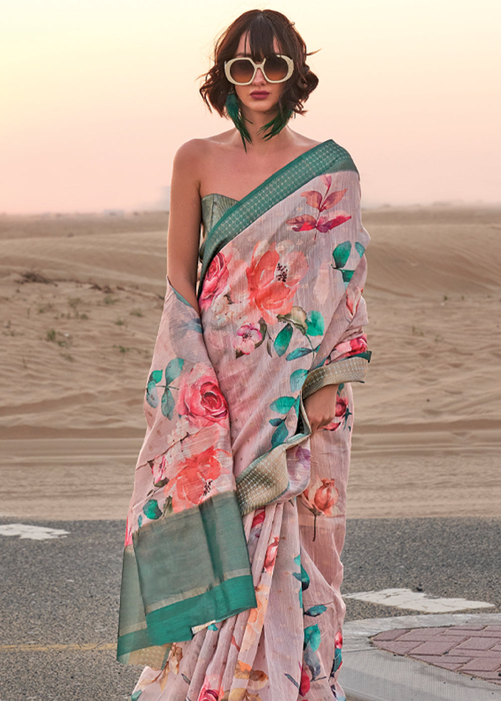 Pestel Pink Elegant Blended Linen Silk Saree – Breathable & Stylish for All Seasons