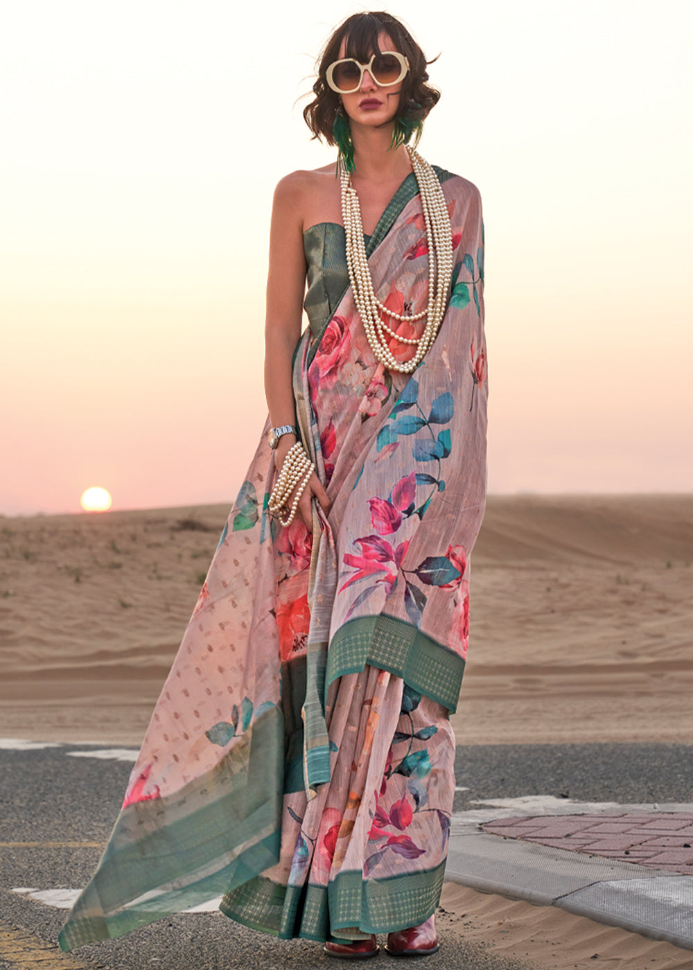 Pestel Pink Elegant Blended Linen Silk Saree – Breathable & Stylish for All Seasons