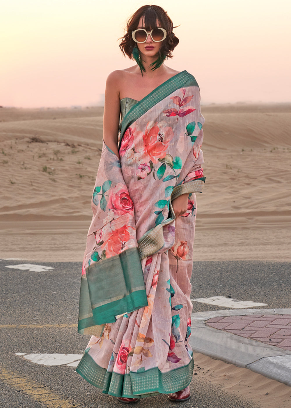 Pestel Pink Elegant Blended Linen Silk Saree – Breathable & Stylish for All Seasons