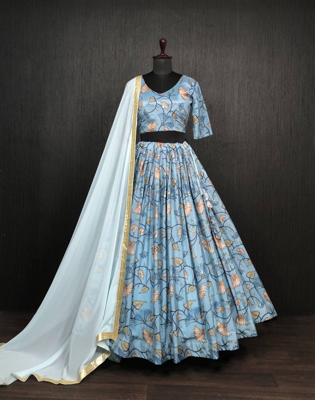 Wedding Wear Sky Blue Sequence Work Lehenga choli