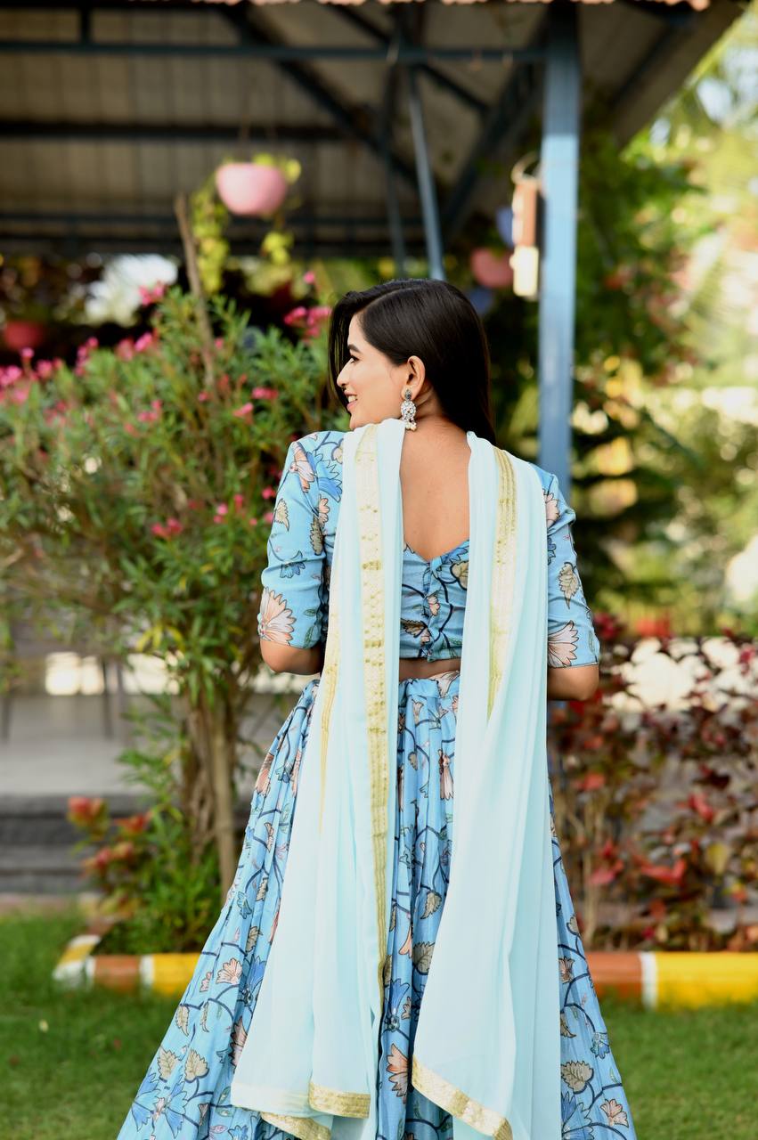 Wedding Wear Sky Blue Sequence Work Lehenga choli