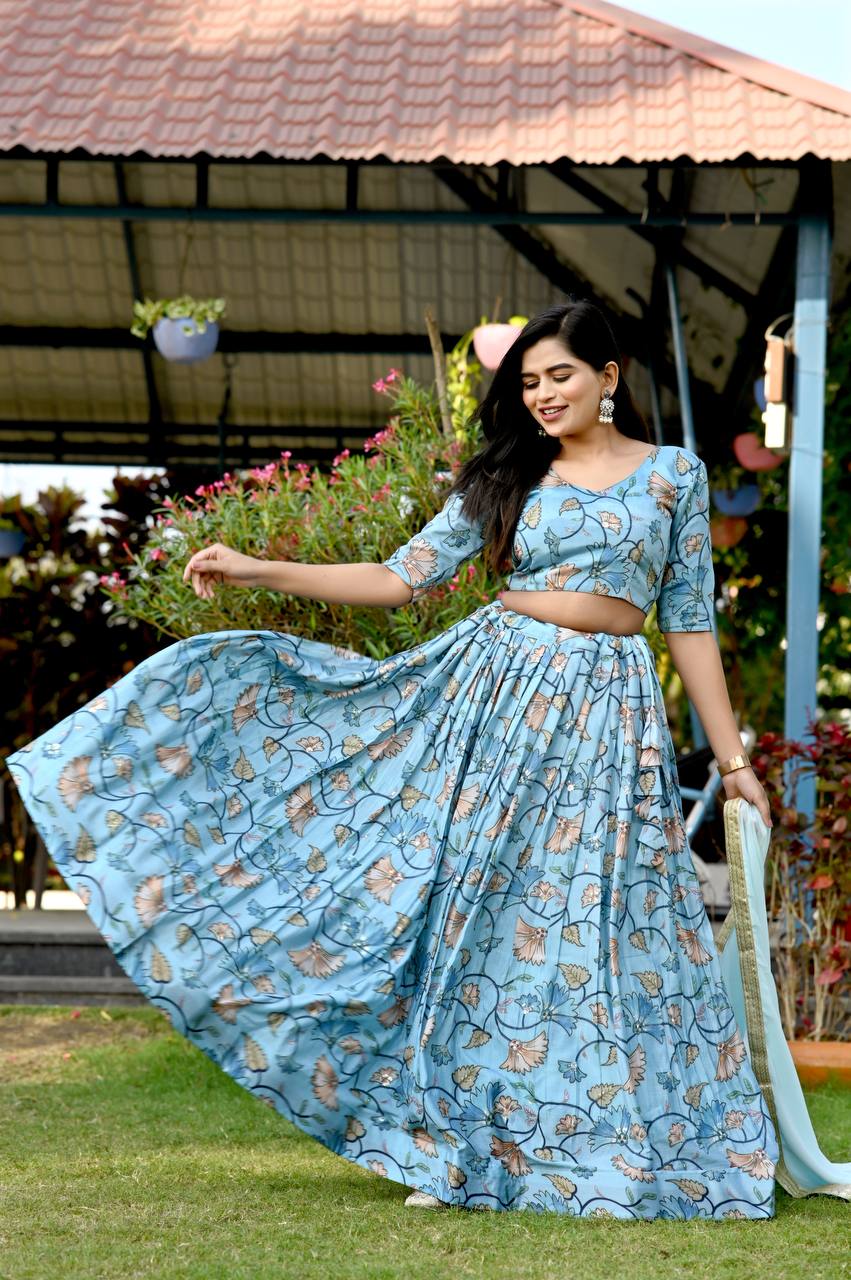 Wedding Wear Sky Blue Sequence Work Lehenga choli