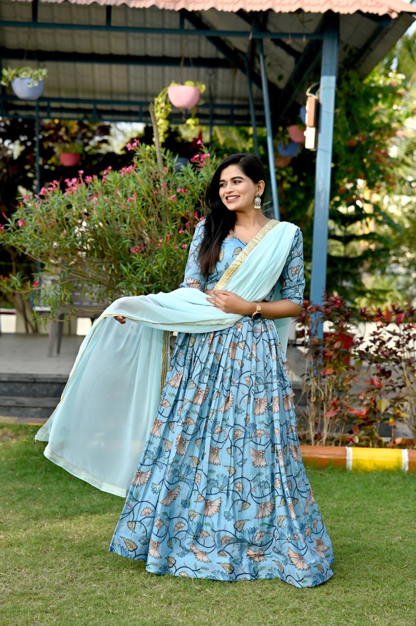 Wedding Wear Sky Blue Sequence Work Lehenga choli