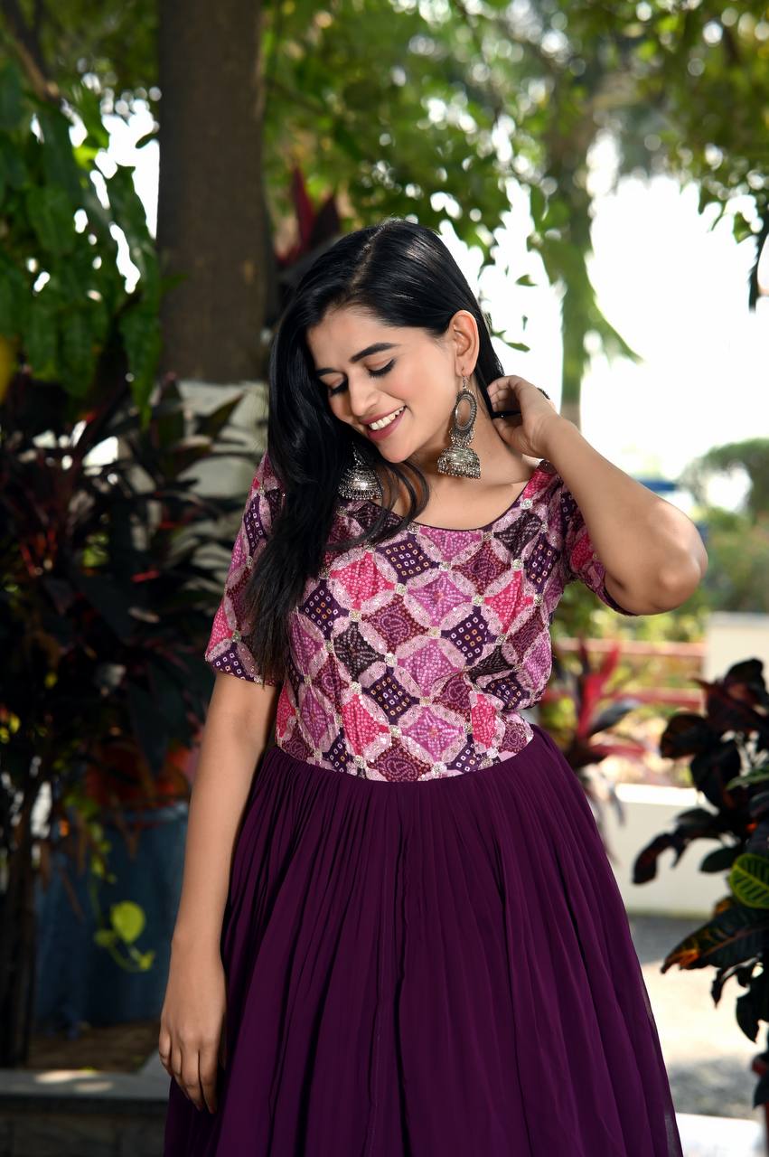 Unique Wine Color Waist Pleat stitching Gown