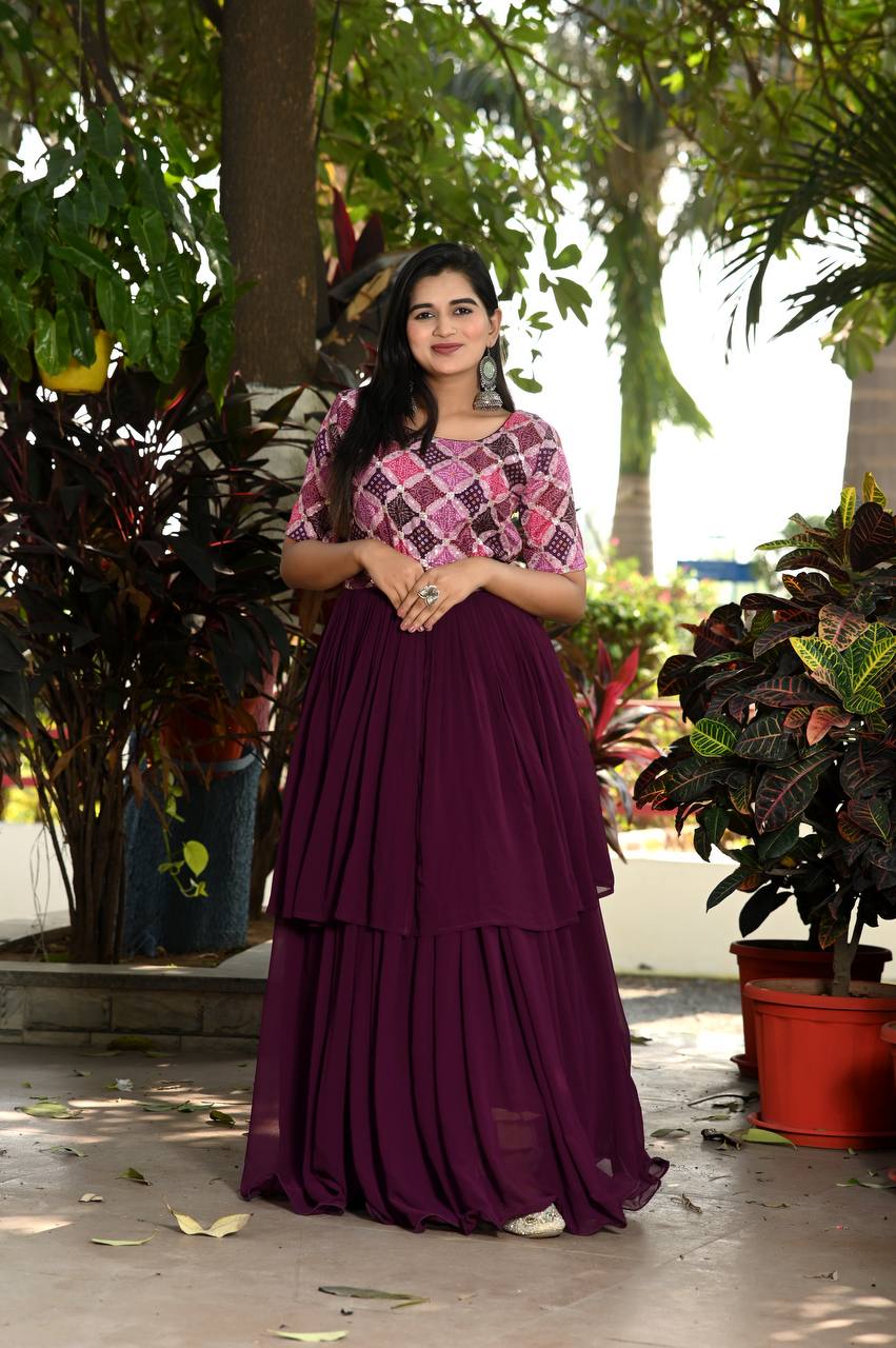 Unique Wine Color Waist Pleat stitching Gown
