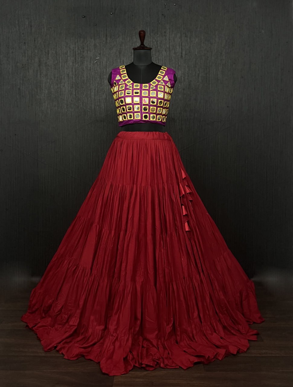 Red Lehenga & Purple Choli Set Designer Rayon with Real Mirror & Kodi Work