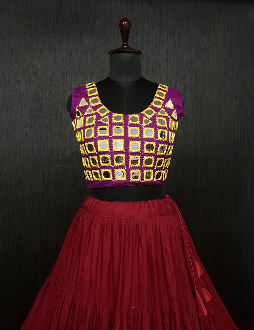 Red Lehenga & Purple Choli Set Designer Rayon with Real Mirror & Kodi Work