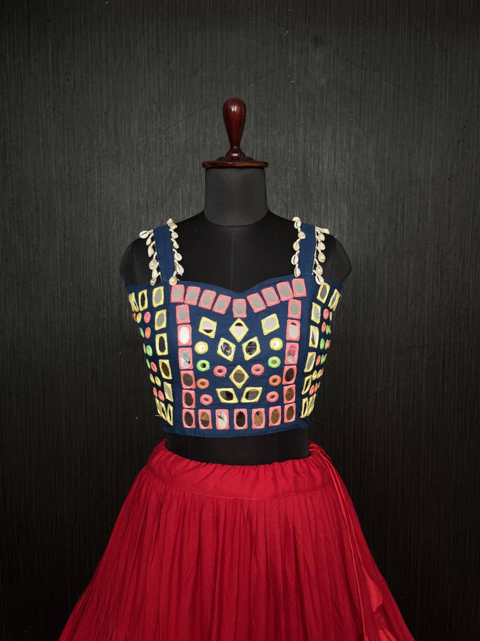 Red Lehenga & Navy Blue Choli Set Designer Rayon  with Real Mirror & Kodi Work