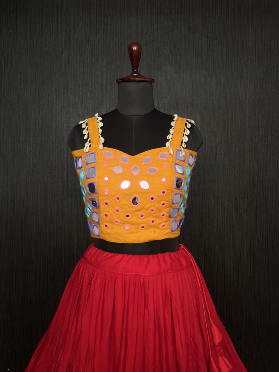 Red Lehenga & Yellow Choli Set Designer Rayon with Real Mirror & Kodi Work