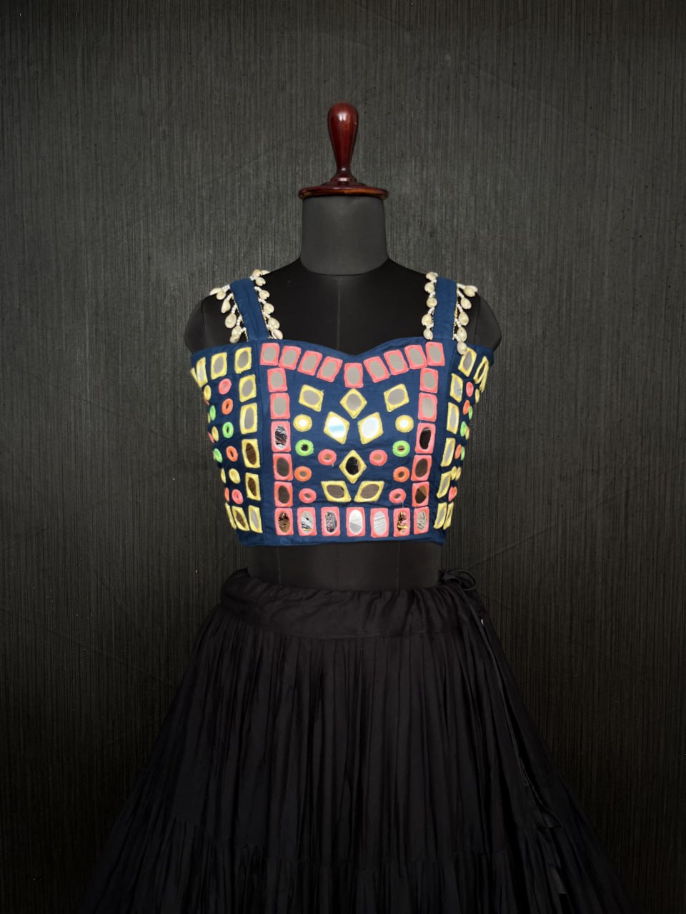 Black Lehenga & Navy Blue Choli Set Designer Rayon  with Real Mirror & Kodi Work
